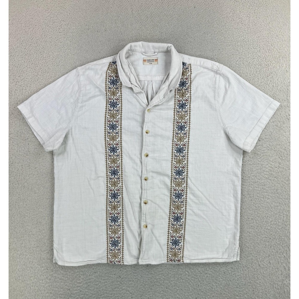Marine Layer Shirt Mens XL White Archive Embroidered Short Sleeve Button Up